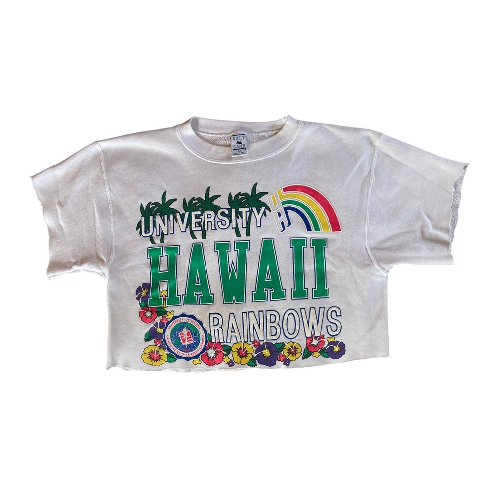 Vintage University of Hawaii Rainbow Crewneck Sweatshirt Galt Sand Crop (Size L)